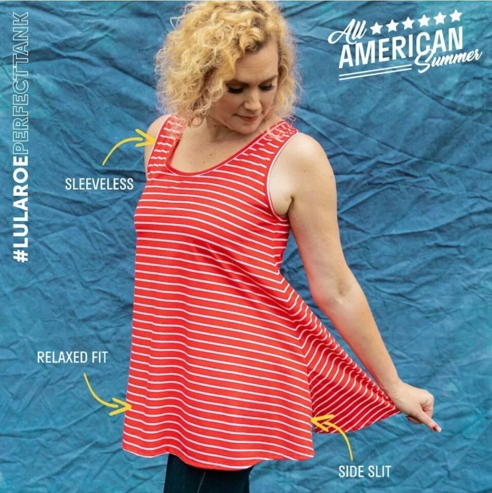 LuLaRoe S Red & White Striped Perfect T Tank Top